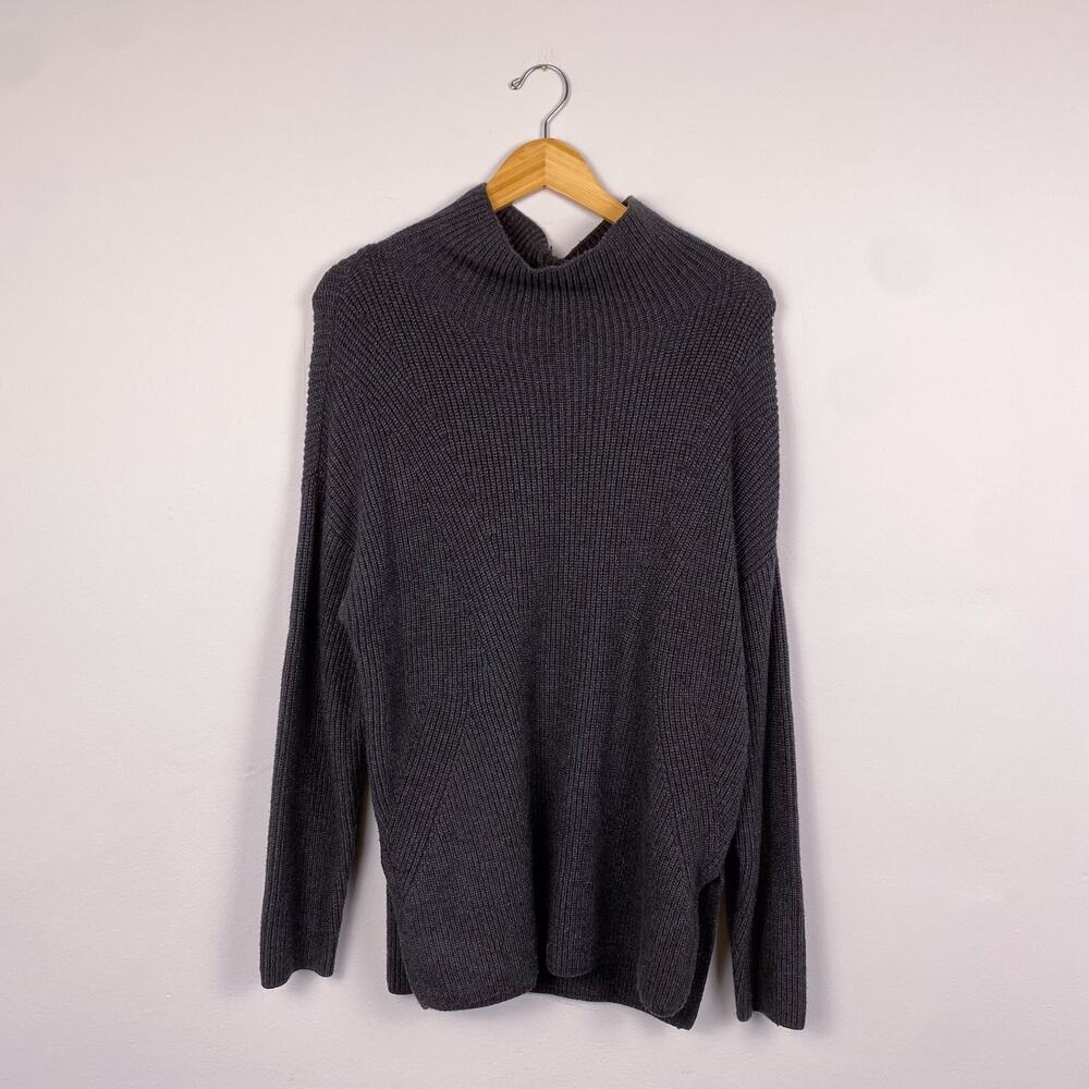 Express Chunky Ribbed Knit Mock Neck Sweater Charcoal Gray Small